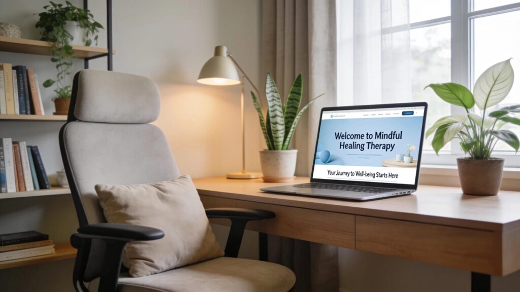 Modern therapist home office illustrating a professional and inviting environment