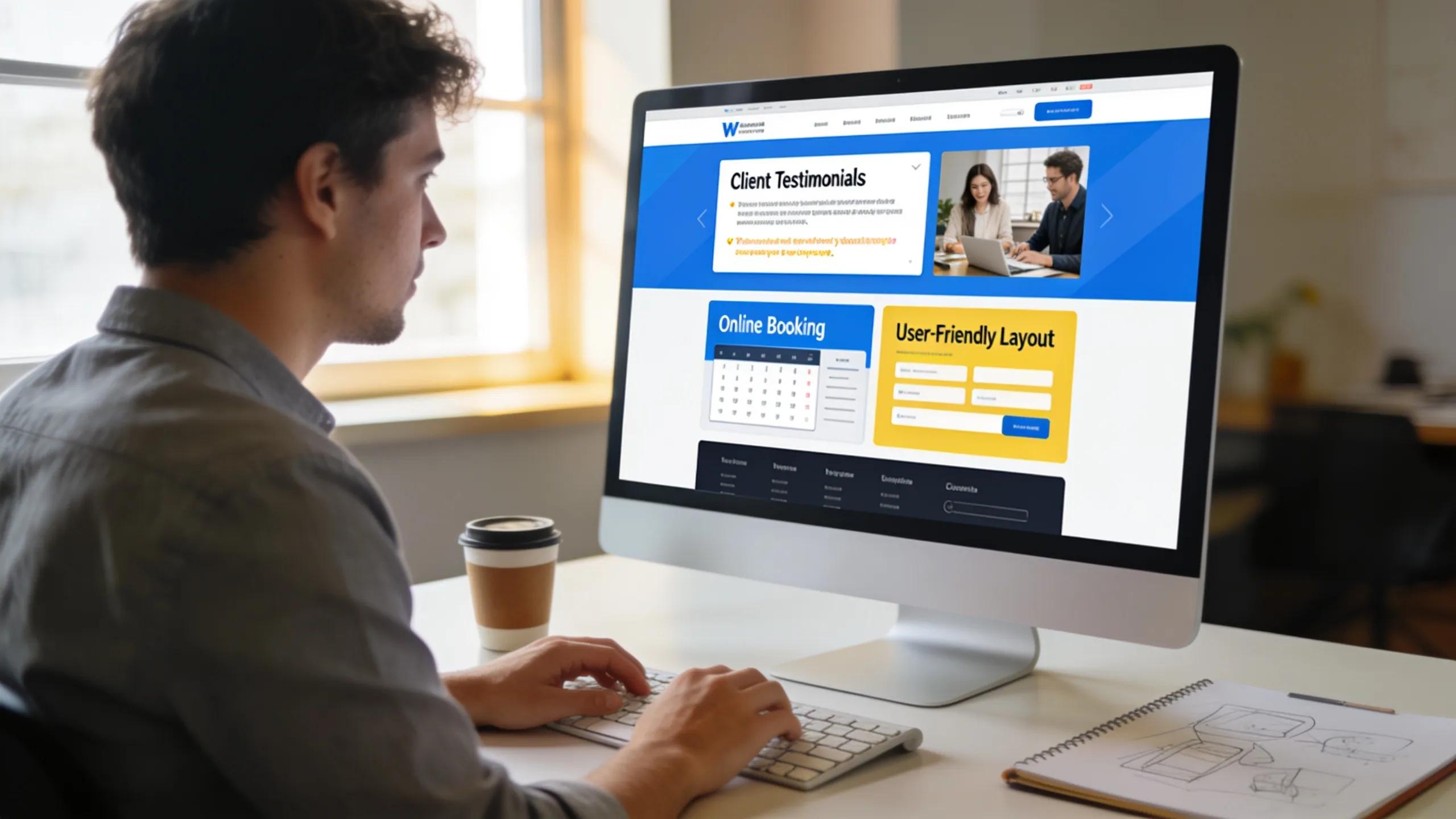 Web designer creating a custom website to enhance therapist client growth and engagement