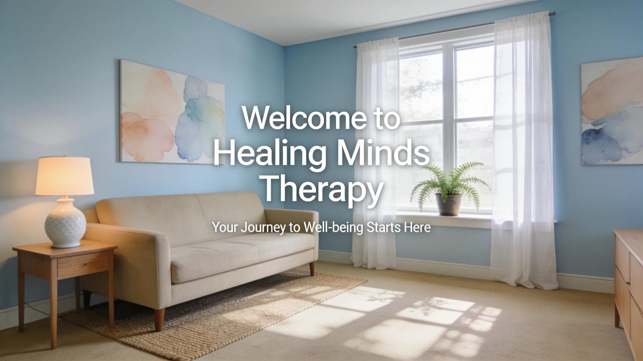 Professional therapy office with calming decor and natural lighting