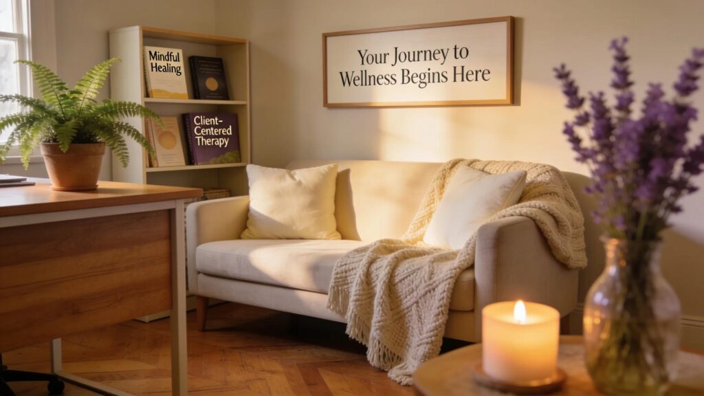 Therapy office showcasing a calm and welcoming environment to represent client acquisition costs
