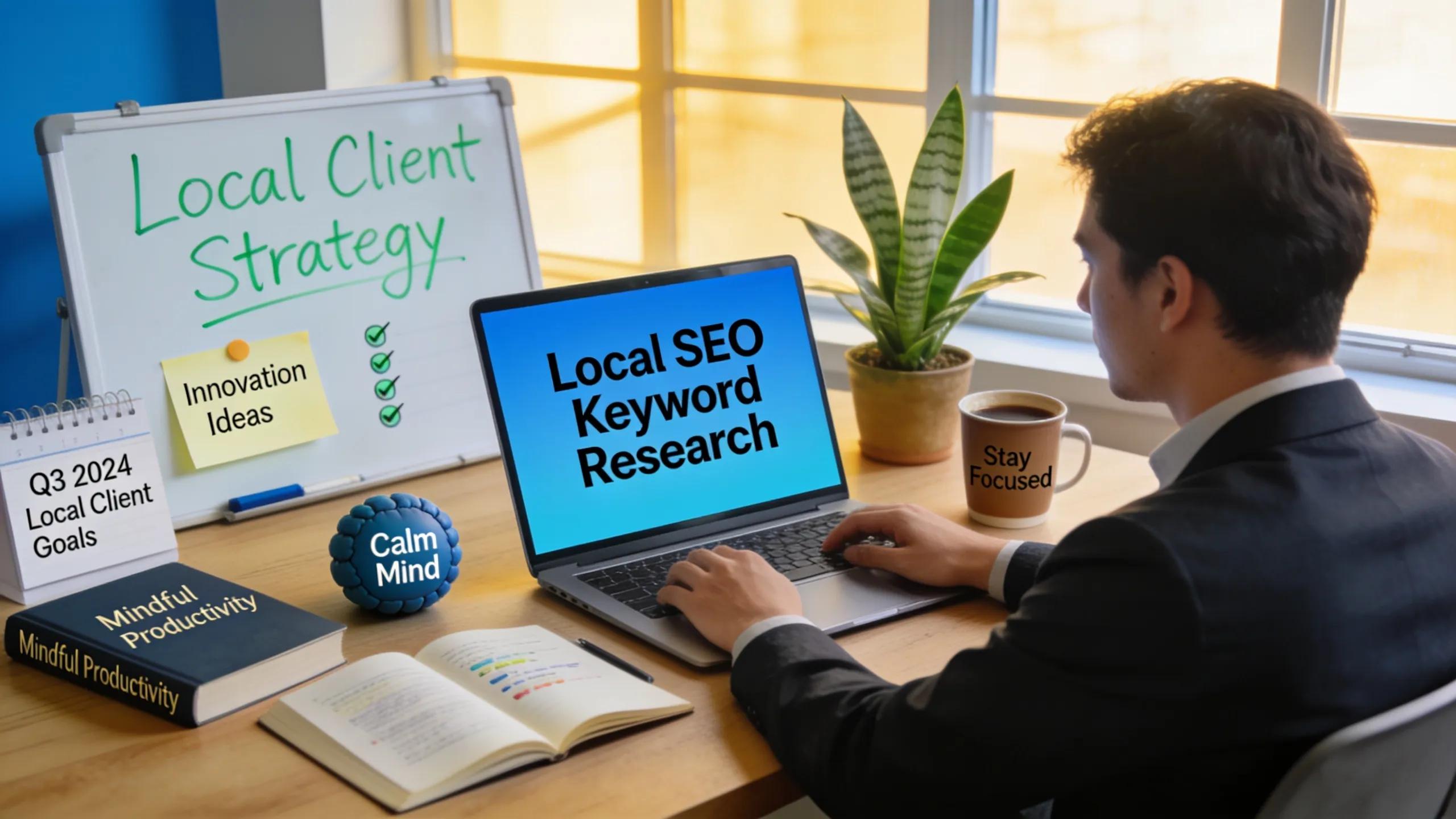 Therapist conducting local keyword research to improve directory search optimization