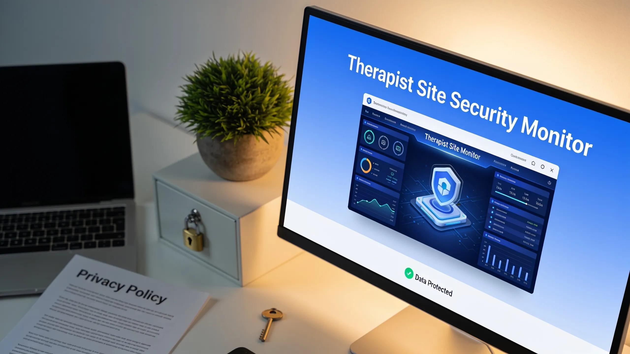 Computer security software highlighting website protection strategies for therapists