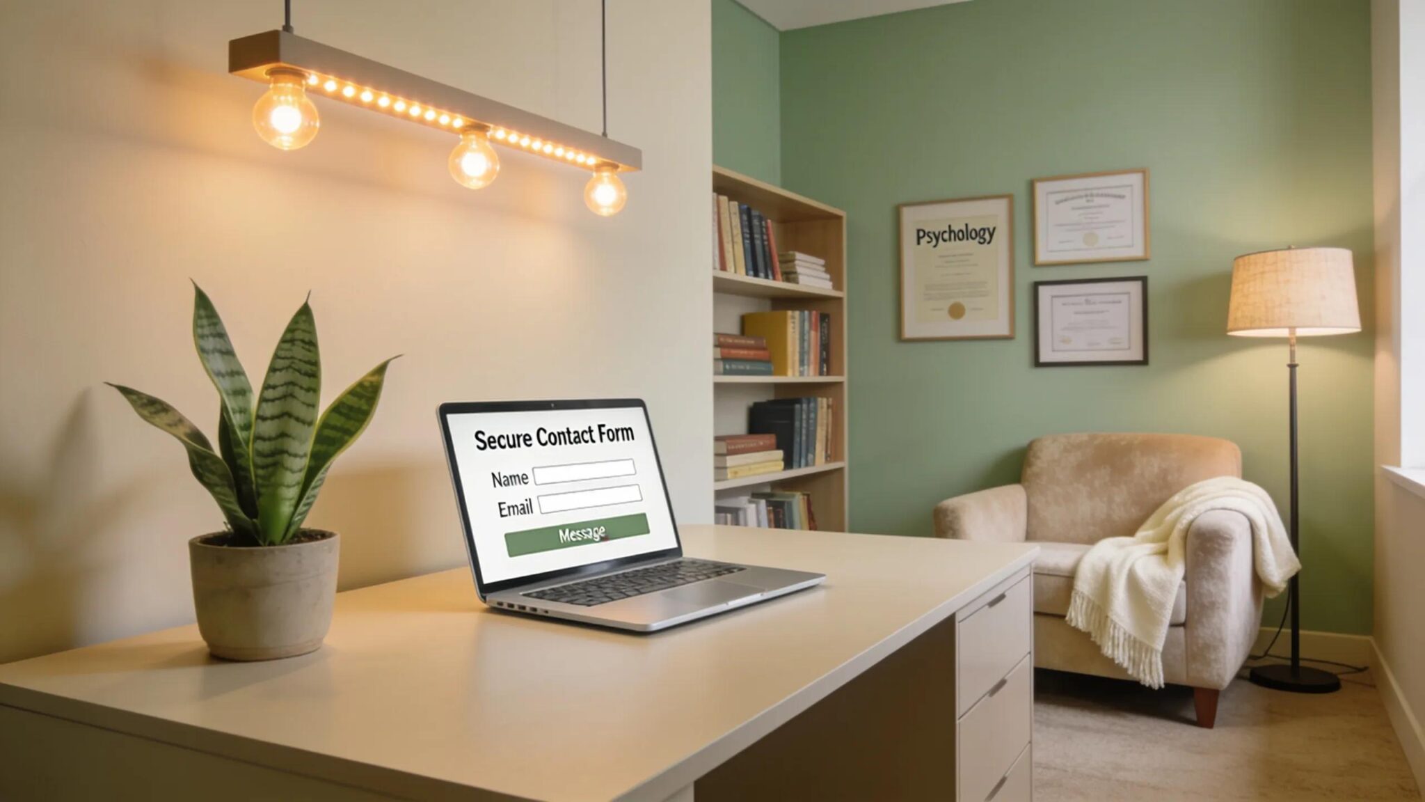 Therapist office showcasing a secure environment for client communications