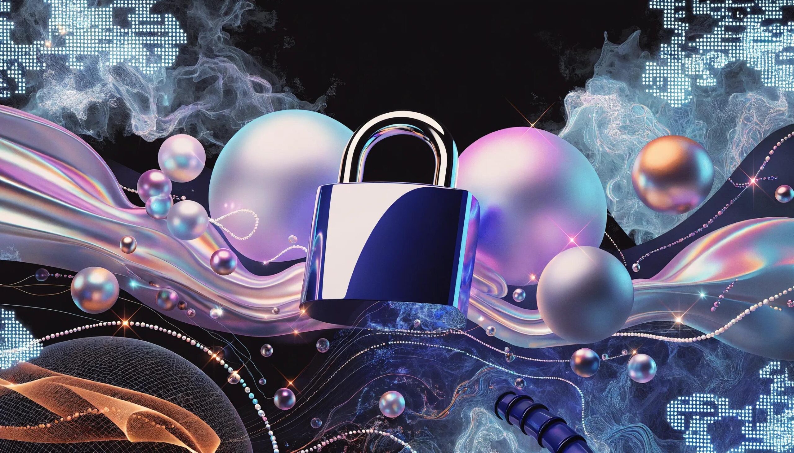 Abstract digital security visuals representing secure communication for therapy services.