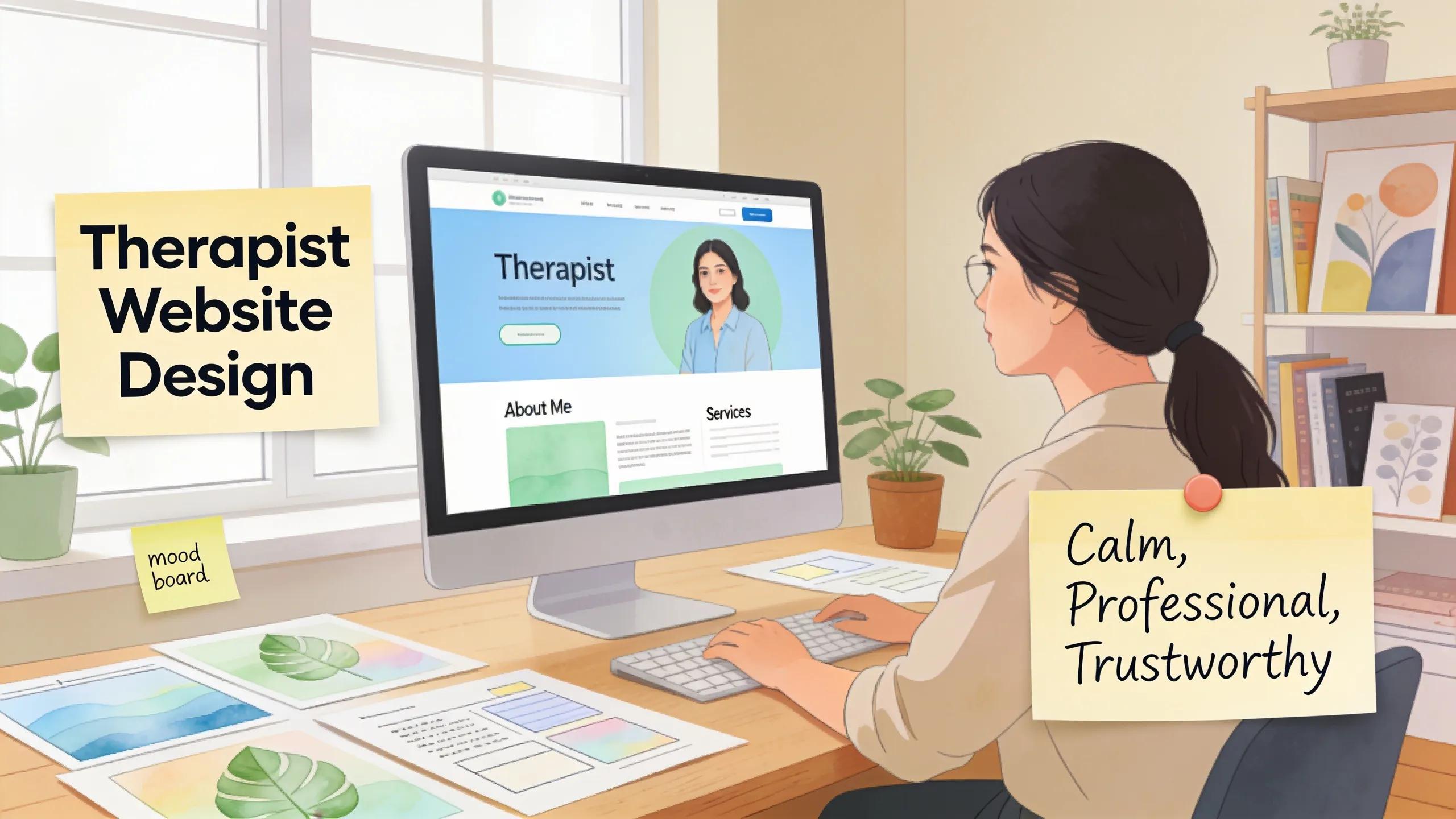 Web designer creating a customized website for a therapist, showcasing the benefits of professional web design for online identity