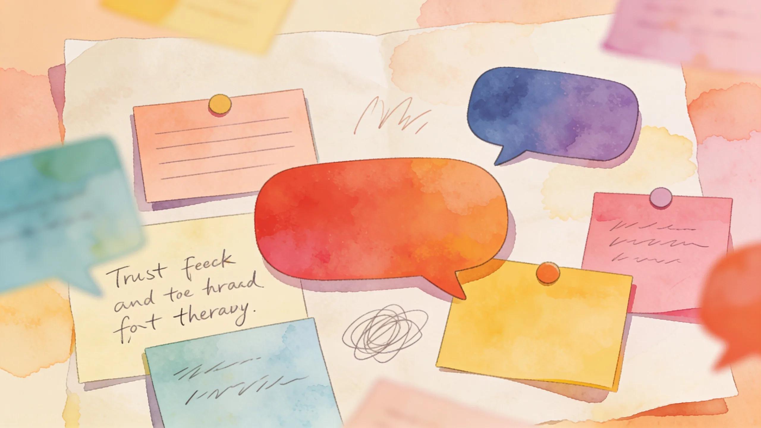 A collage of positive client feedback symbols, representing trust and confidence in therapist services.