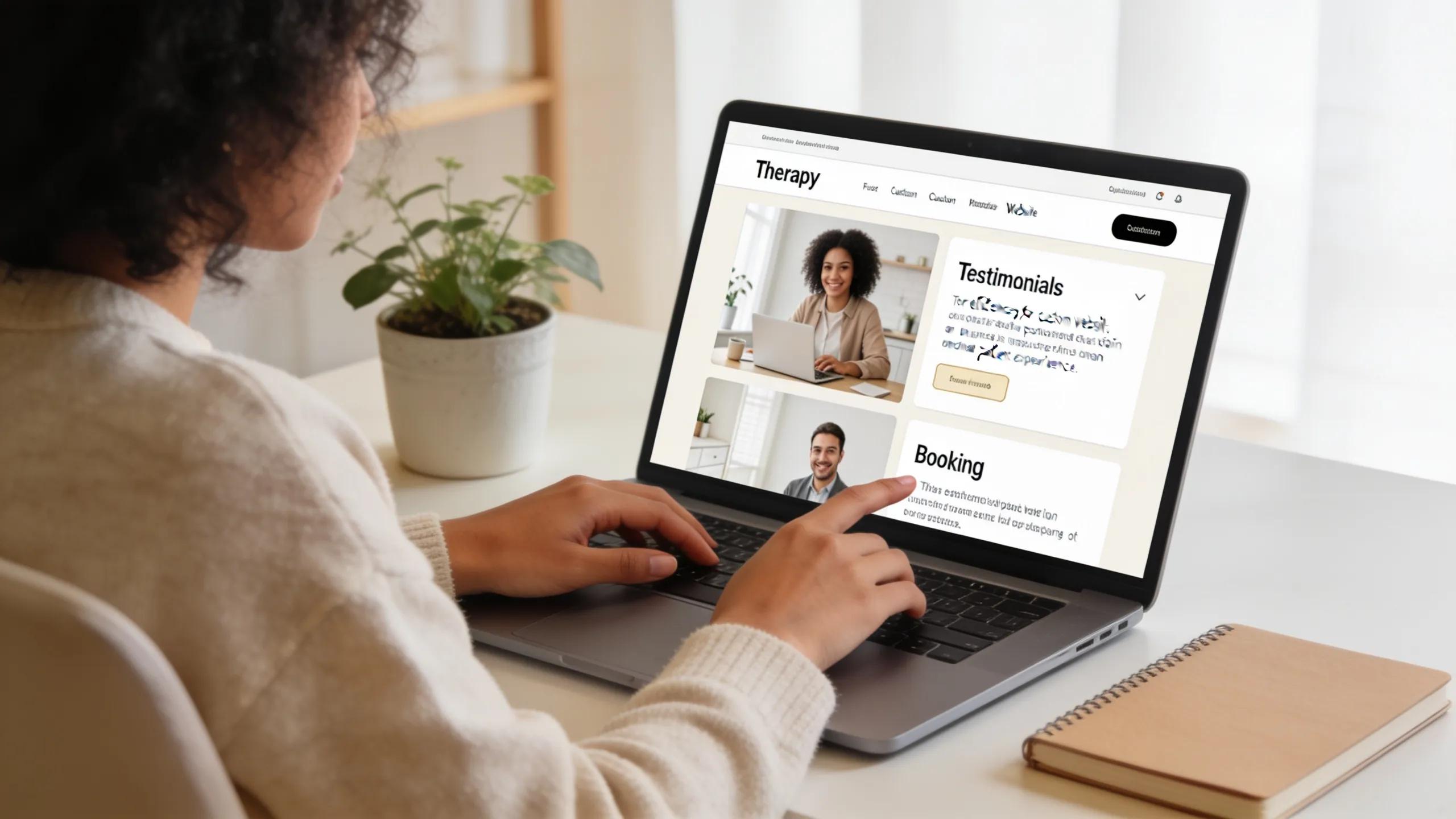 User engaging with a custom therapy website, emphasizing the online patient journey enhancements