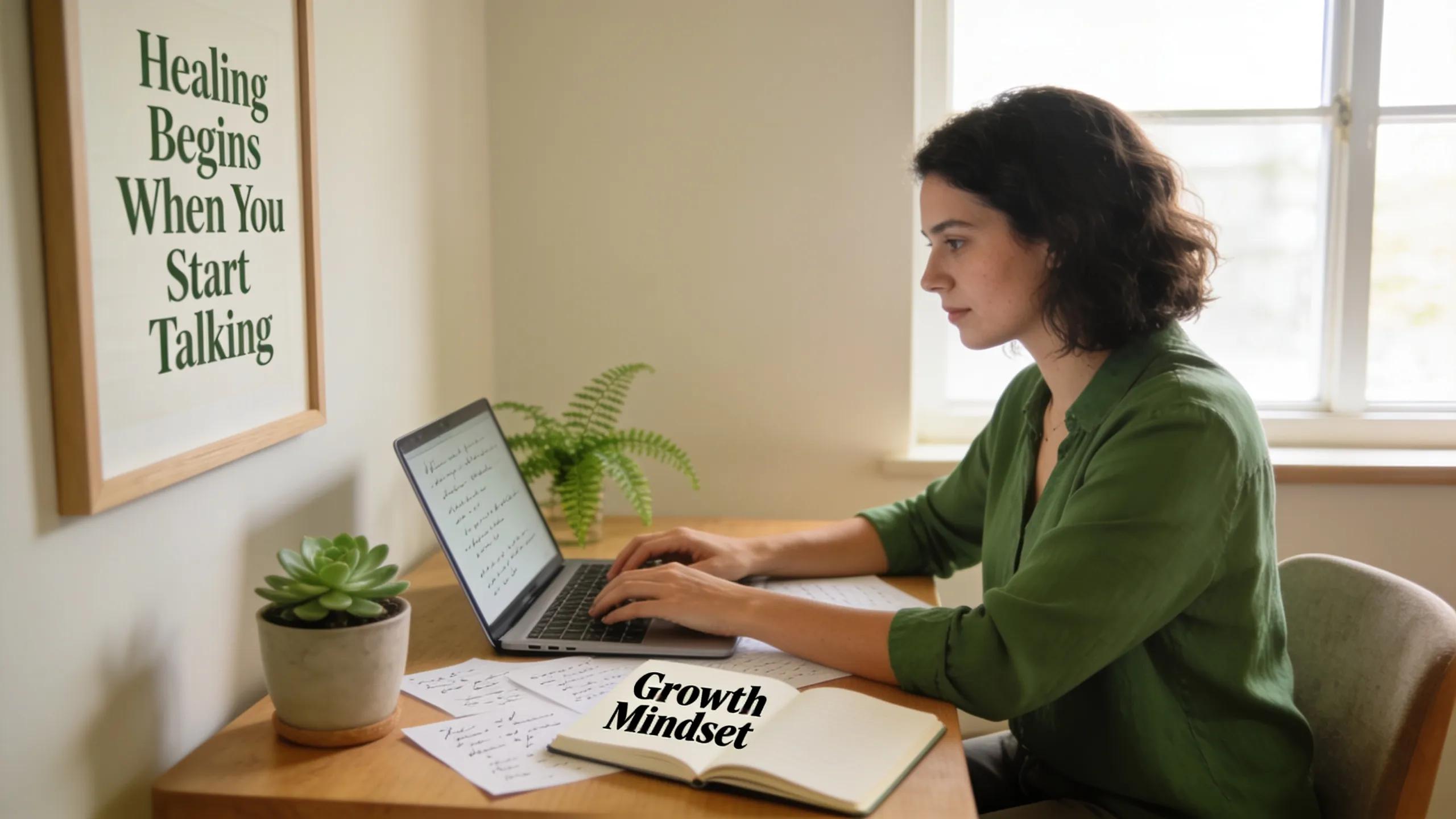 Therapist engaged in content marketing, creating resources for clients