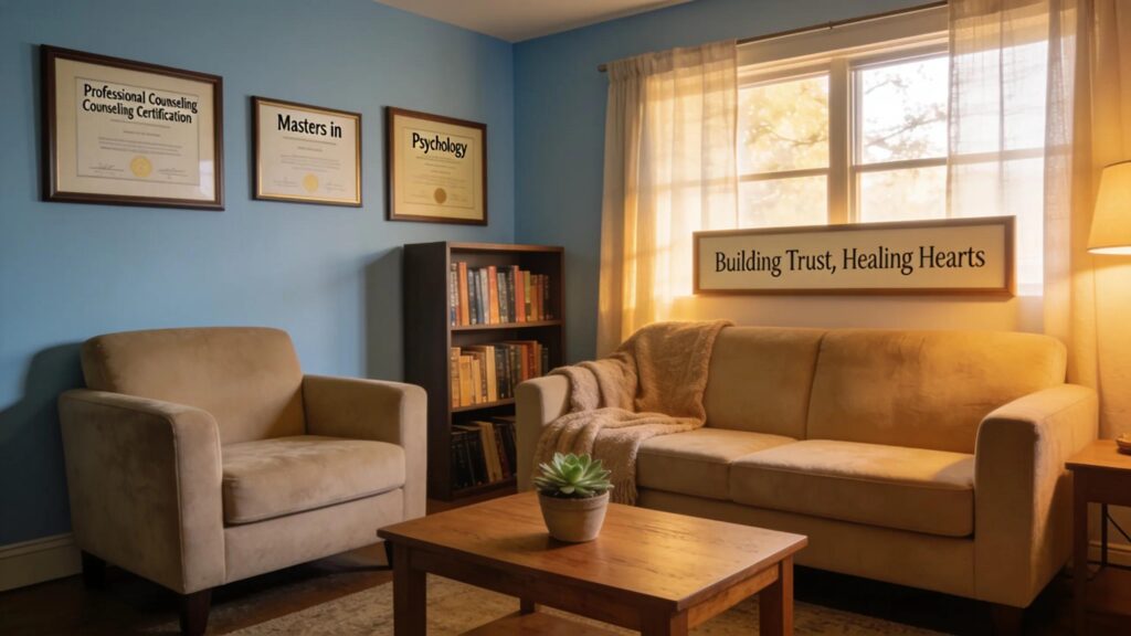 Therapist's welcoming office environment showcasing comfort and professionalism