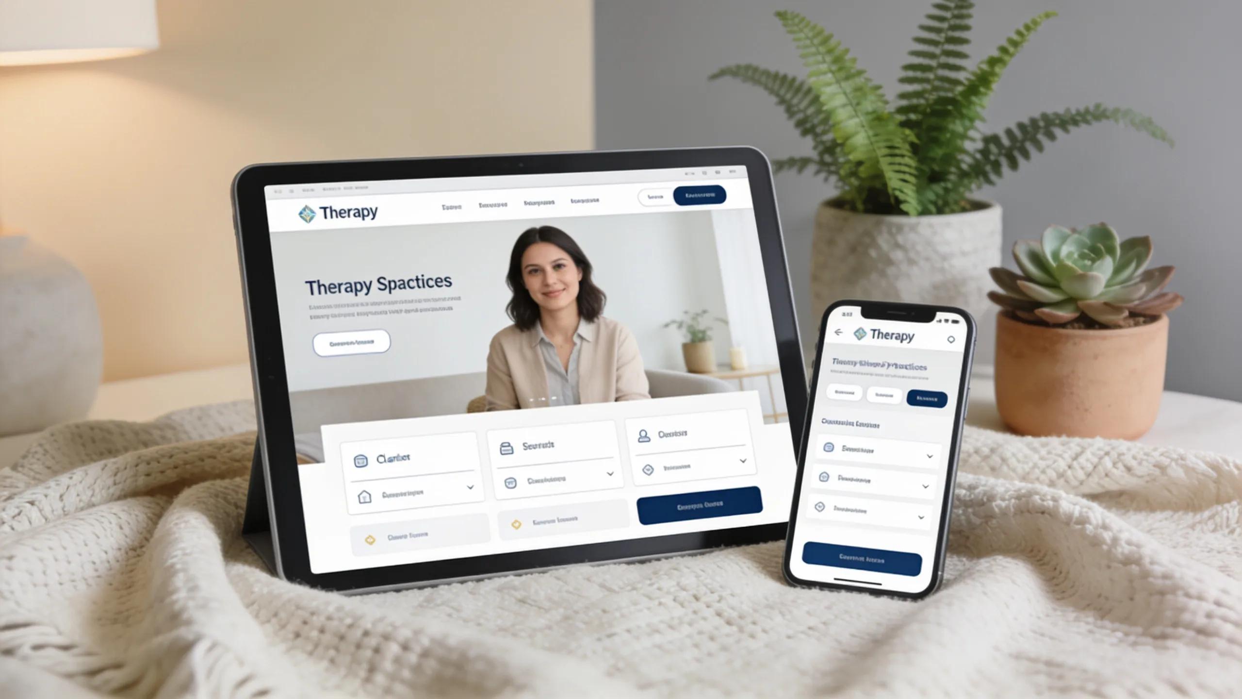 User-friendly website displayed on tablet and phone highlighting useful features for therapists