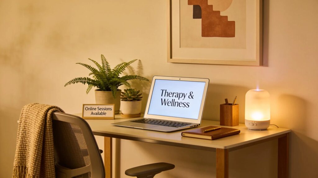 Modern therapist workspace that represents professional branding and online presence