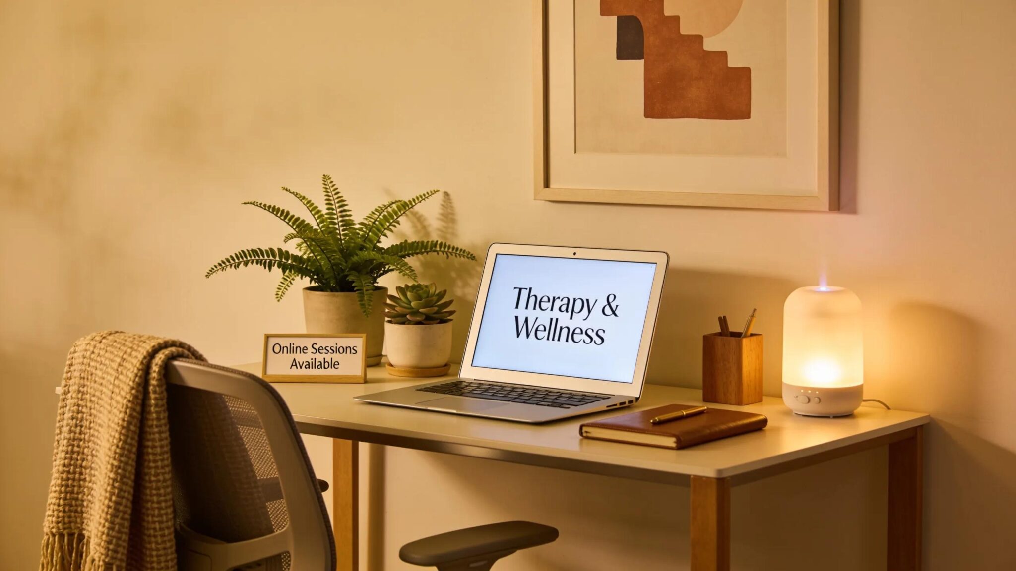 Modern therapist workspace that represents professional branding and online presence