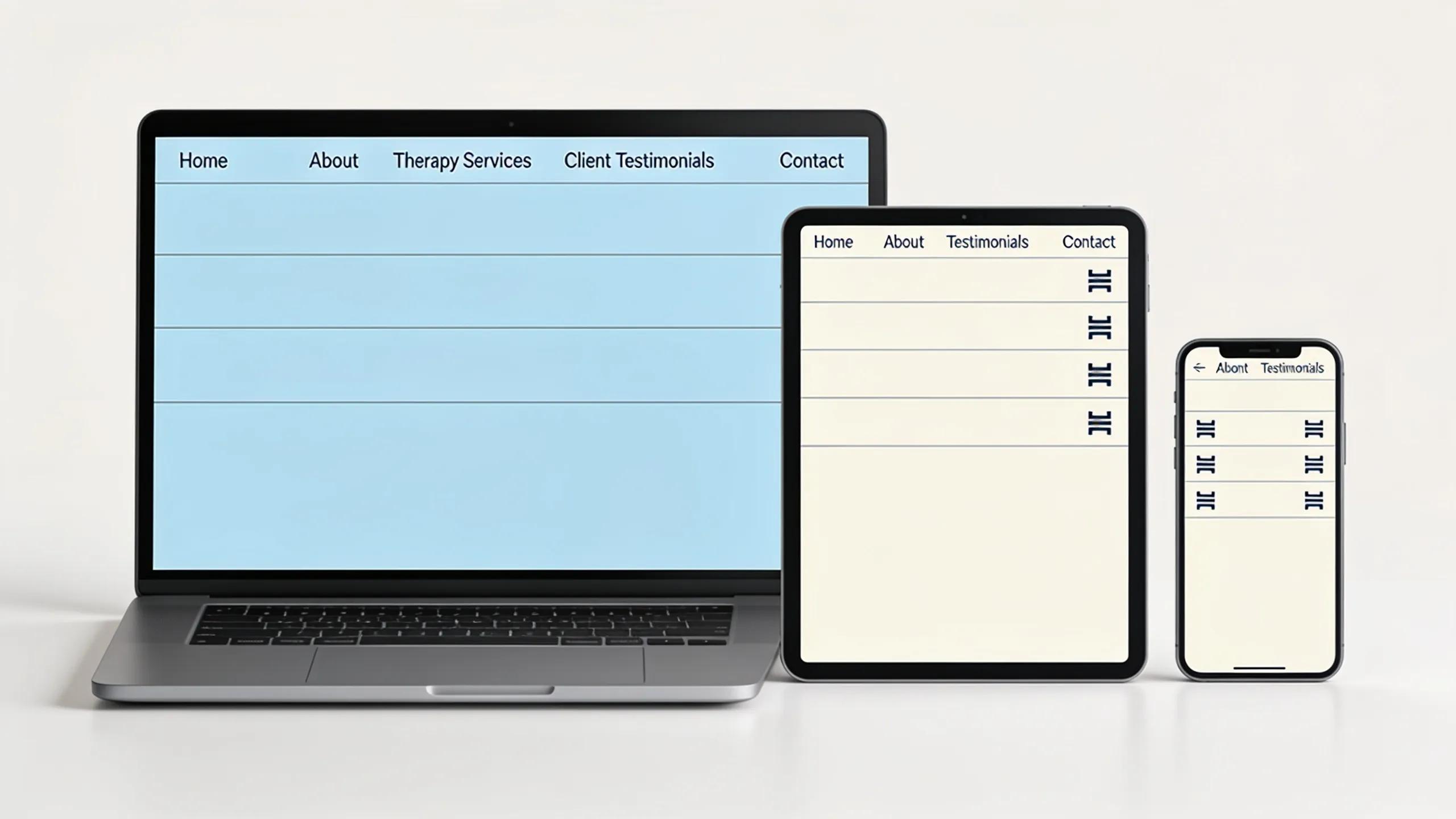 Responsive website design displayed on various devices emphasizing user-friendly navigation for therapy services