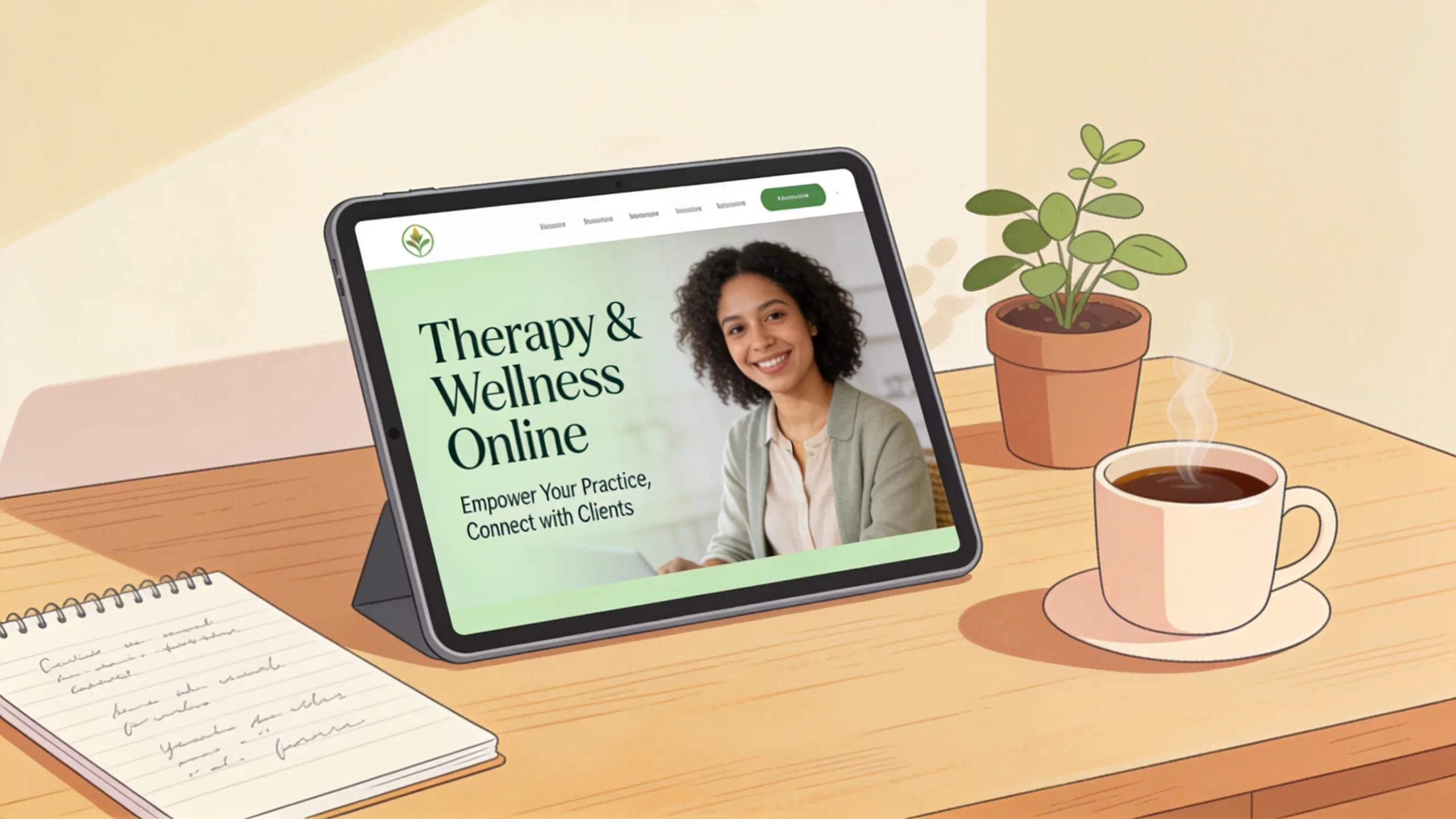 Showcasing a professional therapy website on a tablet, emphasizing control over online presence