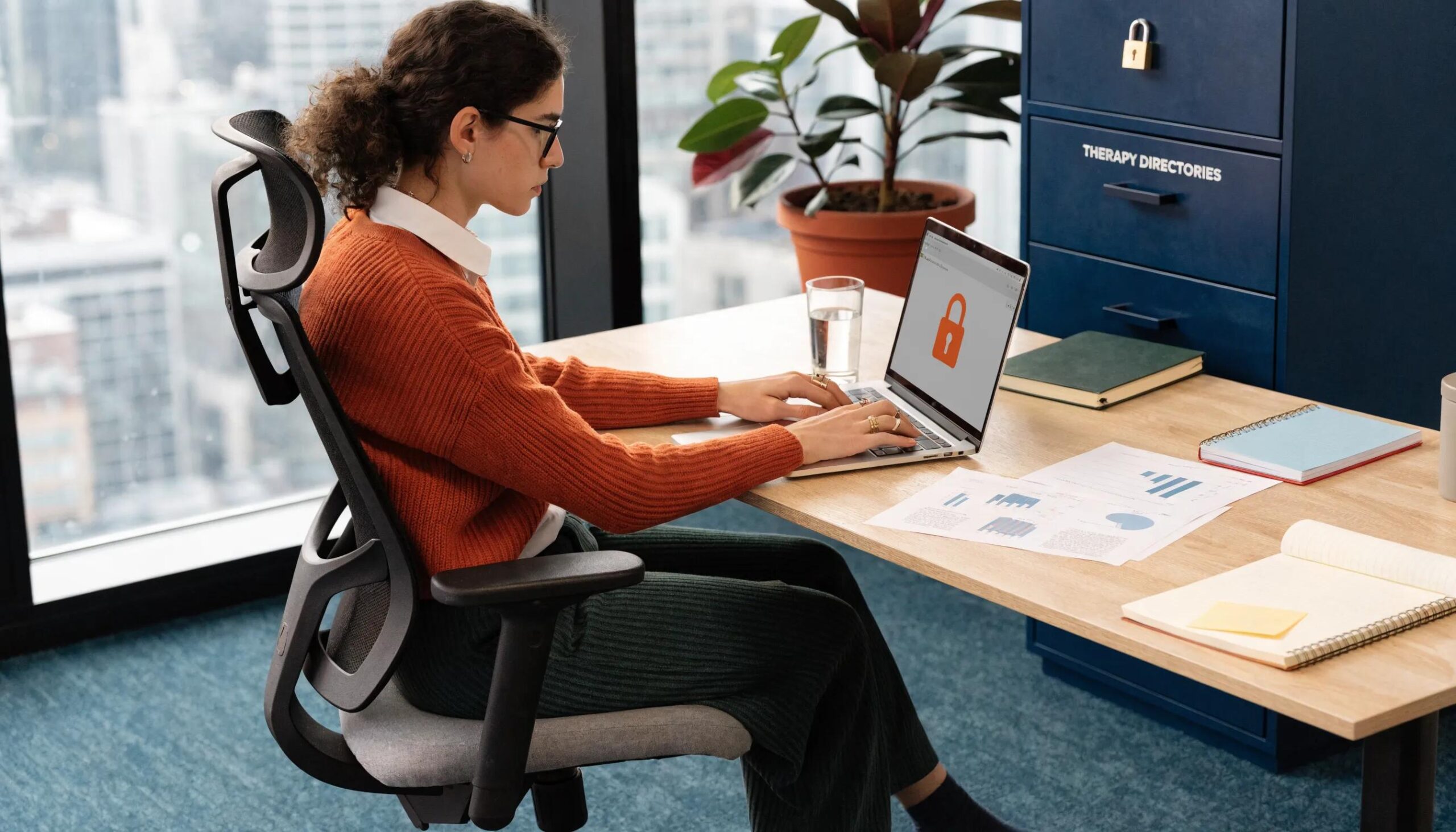 Secure workspace emphasizing best practices for data safety in therapy compliance
