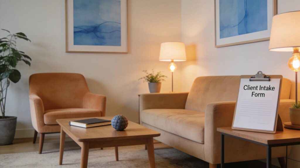Welcoming therapy office setup emphasizing comfort and client engagement