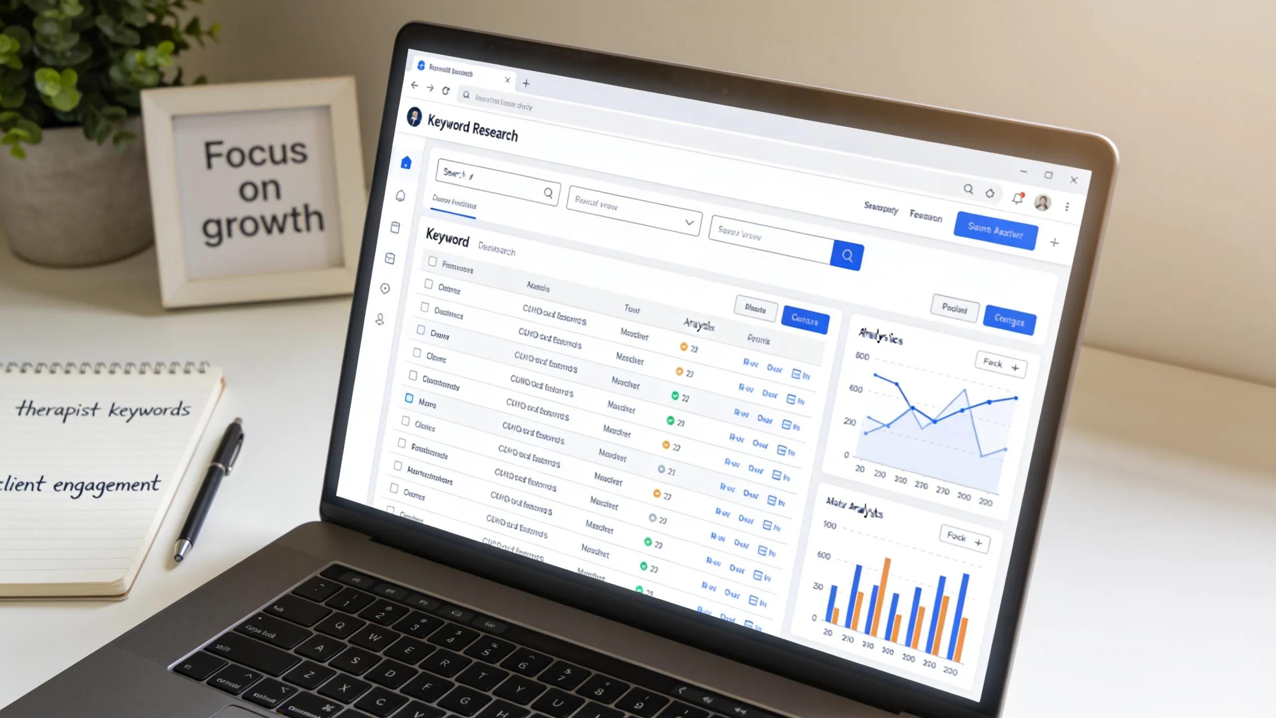 Laptop displaying keyword research tools for enhancing local SEO strategies