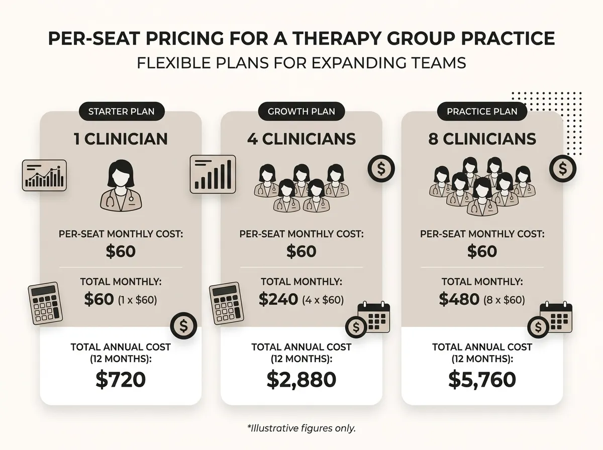 Illustrative per-seat EHR pricing math for group practices