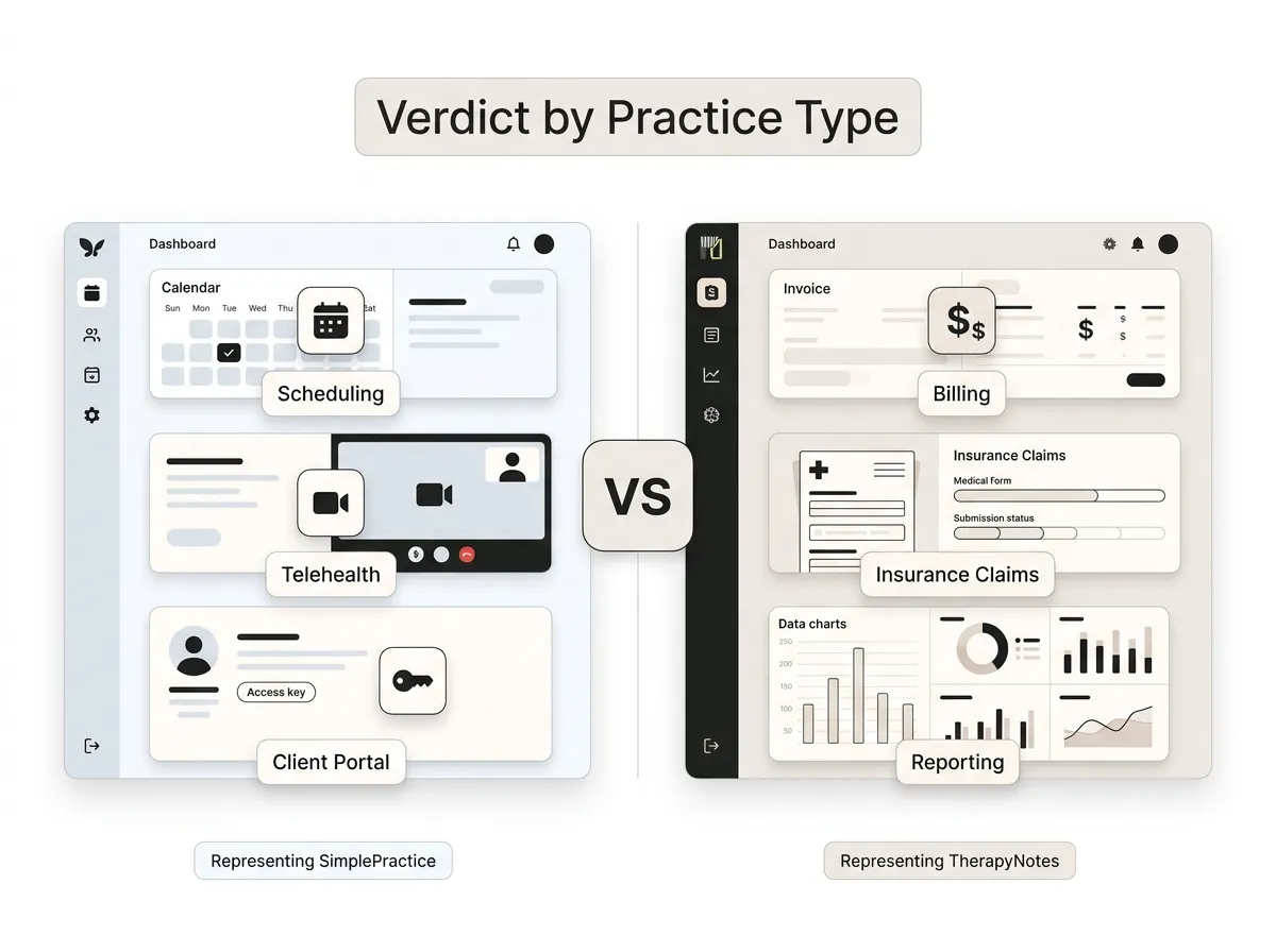 SimplePractice vs TherapyNotes comparison for therapy practices.