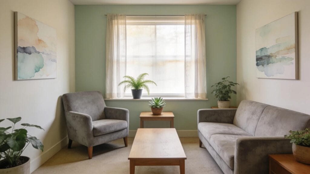 Welcoming therapy office environment emphasizing secure and accessible design principles