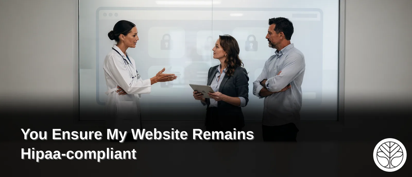 Healthcare professionals discussing HIPAA-compliant website design and SEO with Therapeia Web Design specialists.