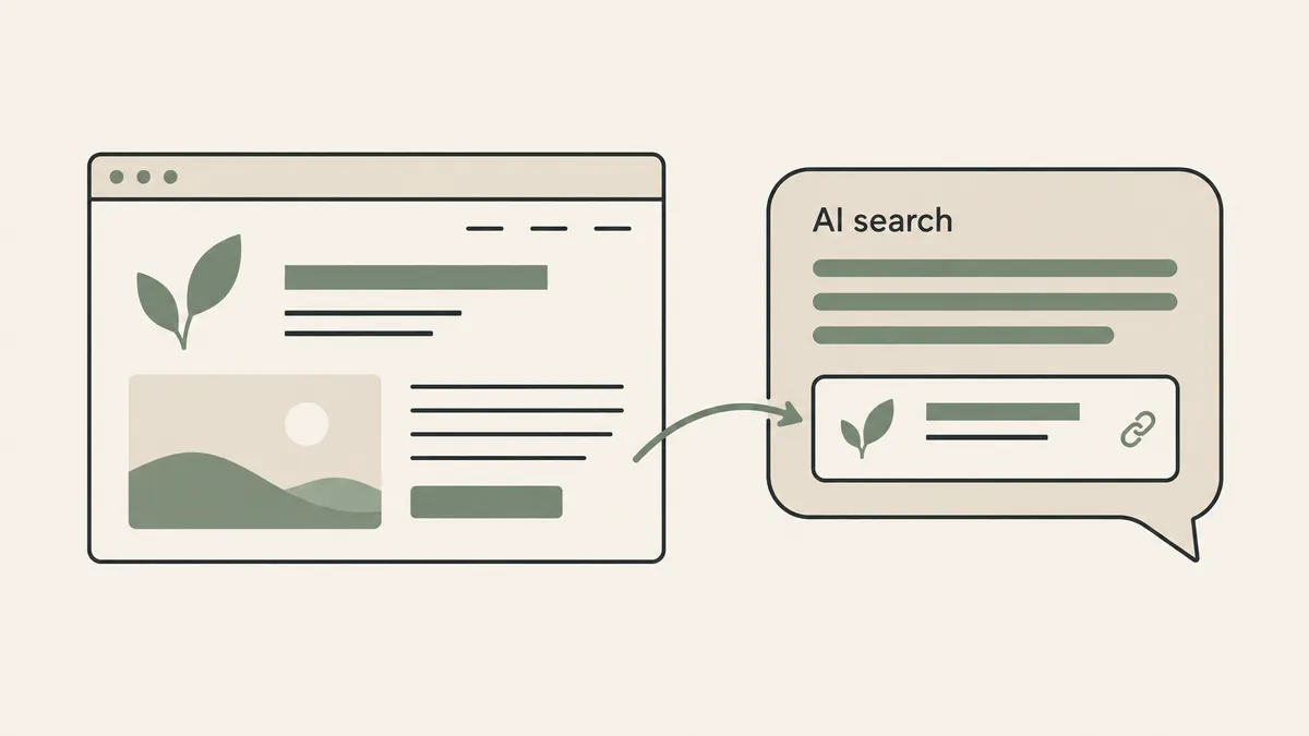 A therapy website points to a linked source card inside an AI answer, illustrating practice visibility in AI search.