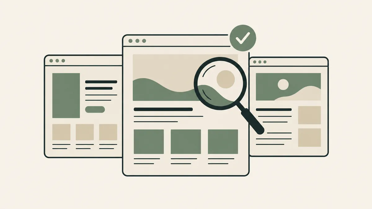 Three website layouts with a magnifying glass and checkmark illustrate choosing a template for a private therapy practice.
