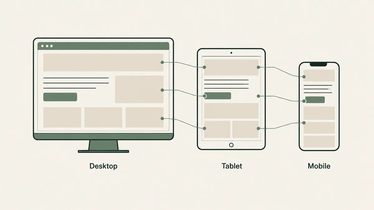 Matching blocks reflow across desktop, tablet and mobile screens for responsive therapy website design