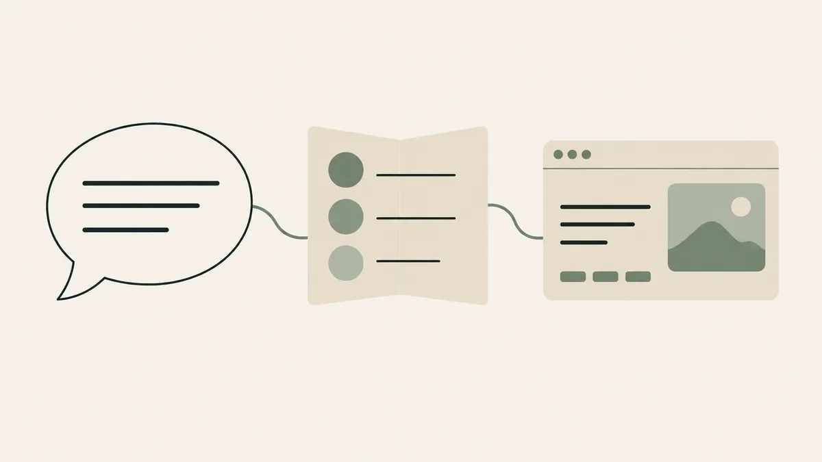 Speech bubble, style guide and webpage share a visual motif, showing a consistent therapy brand voice.
