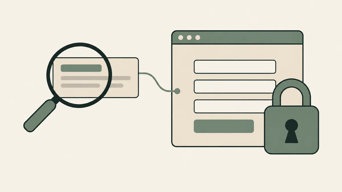 A search result connects to a form and padlock, illustrating privacy-aware SEO and web design for therapy practices.