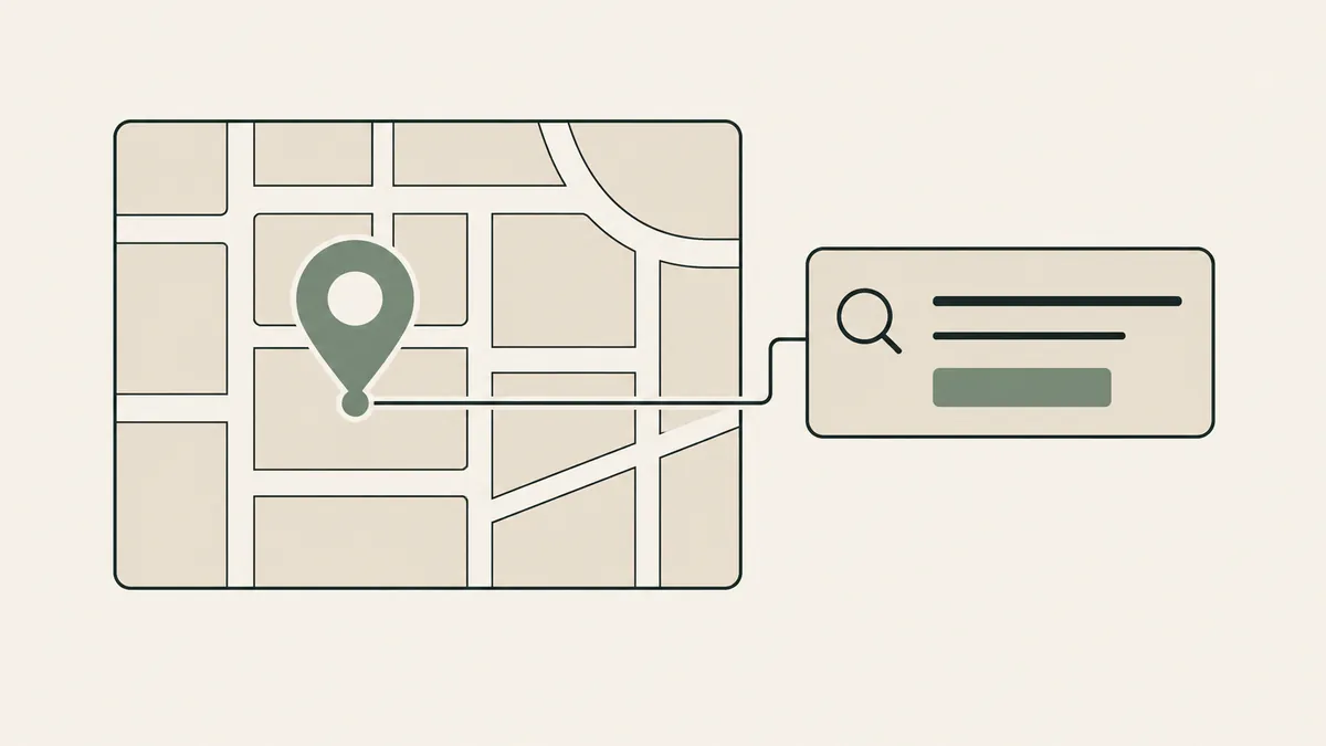 A neighborhood map pin connects to a search result card, illustrating local visibility for a private practice.