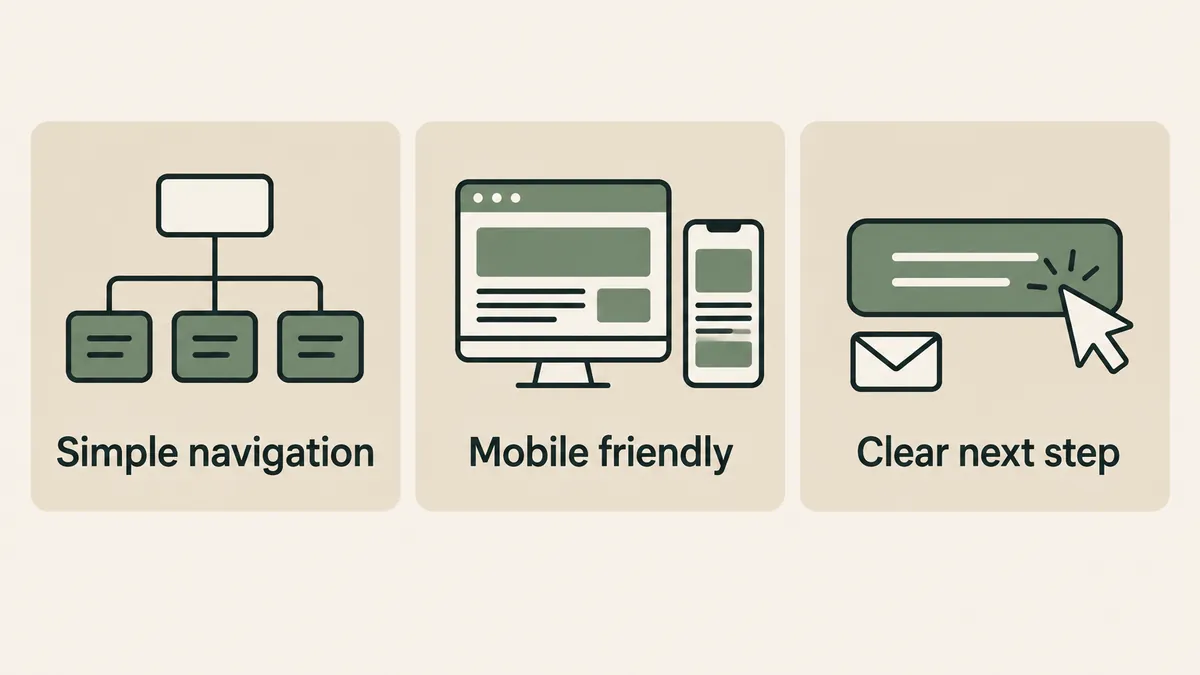Navigation, responsive screens and a contact button show design features that guide local therapy website visitors.
