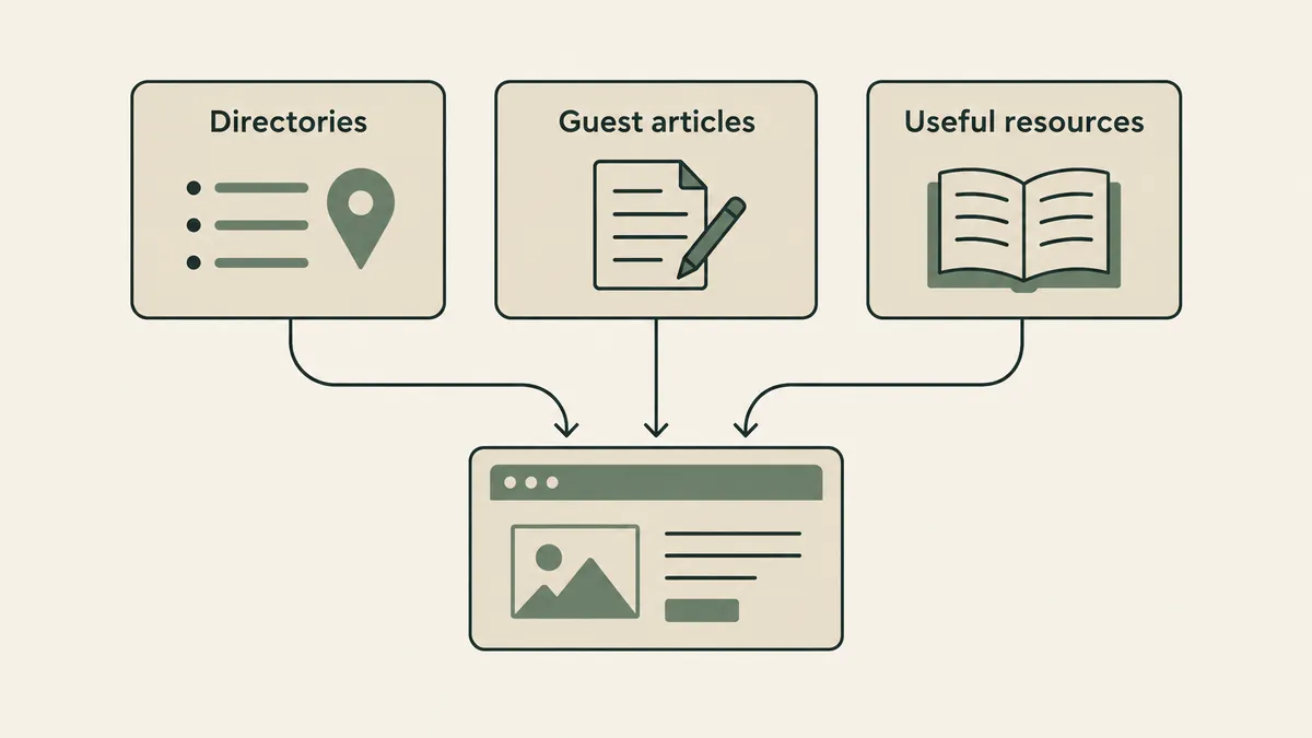 Directories, guest articles and useful resources point to a practice website as therapist backlink sources