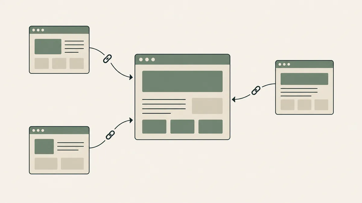 Three smaller websites link to a central practice website, illustrating backlinks for therapist SEO