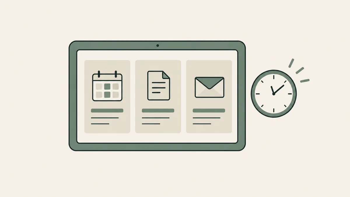 A compact dashboard and clock show scheduling, notes and messaging tools for a solo therapist practice