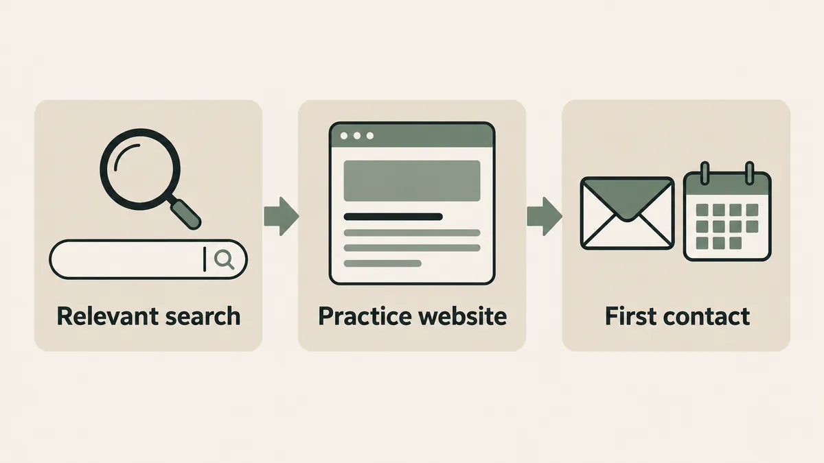 Search, website and contact cards show how SEO visibility can connect prospective clients with a therapy practice.