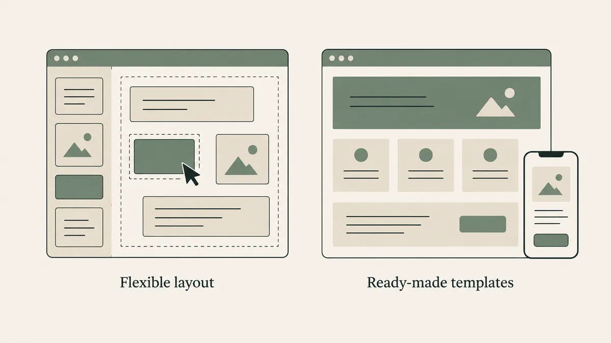 Flexible page blocks and a ready-made responsive template compare therapist website builder approaches