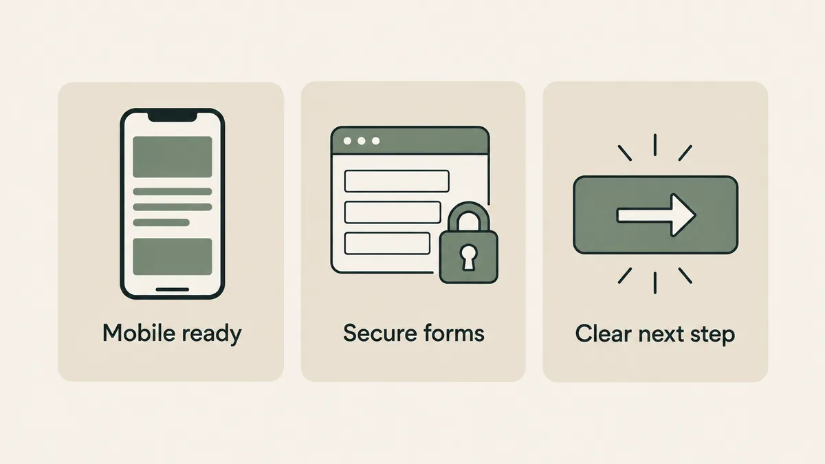 Mobile page, locked form and clear action button show essential features of an effective therapist website.