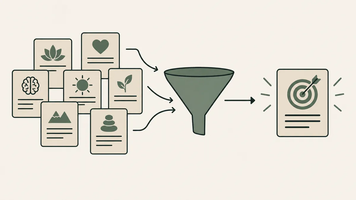 Service cards pass through a funnel to one focused target, illustrating selection of a specialized therapy niche.
