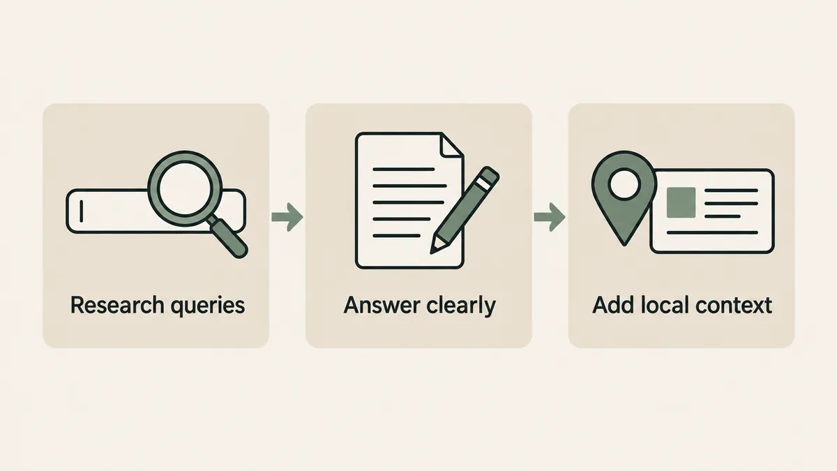 Search research, clear writing and local context form a three-step process for optimizing therapist website content.