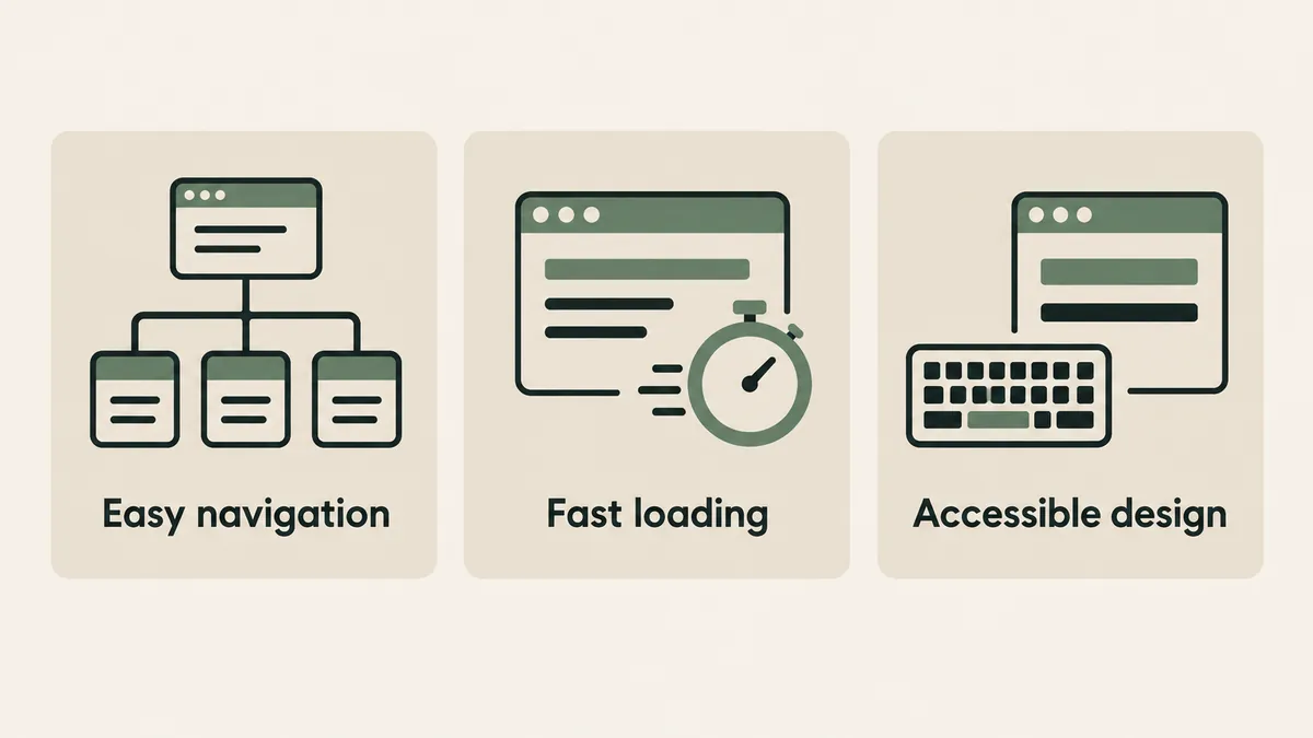 A site map, stopwatch and keyboard show navigation, speed and accessibility for mental health website visitors.