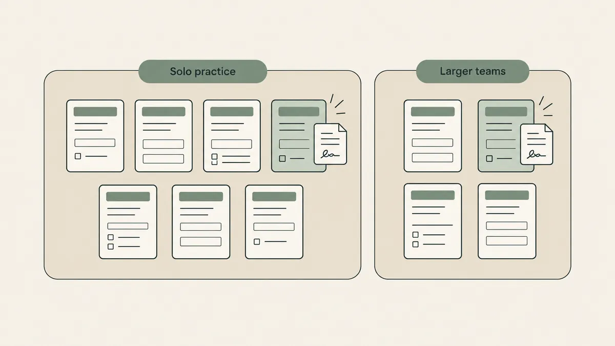 A simple form overlaps a signed agreement and pen, illustrating the vendor agreement behind a therapy practice form.
