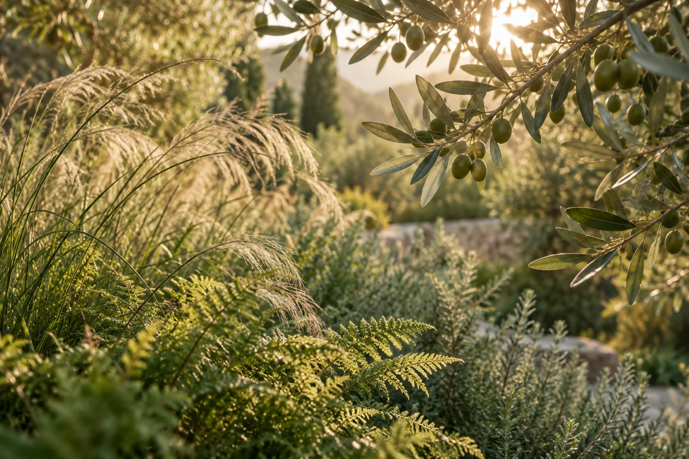 Sunlit botanical garden