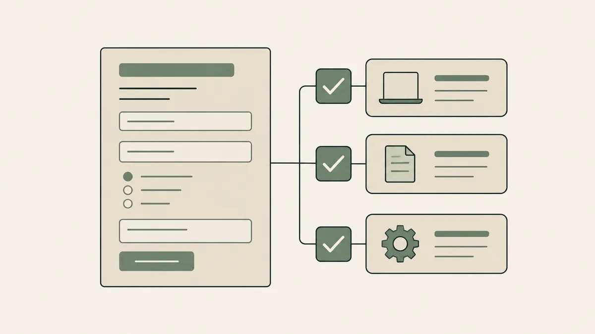 A form connects to three checked requirements representing the account, accepted agreement and correct form setup.