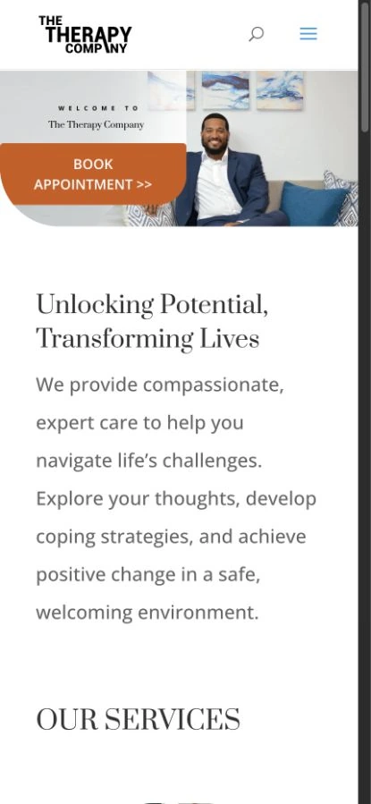 Mobile view of The Therapy Company website