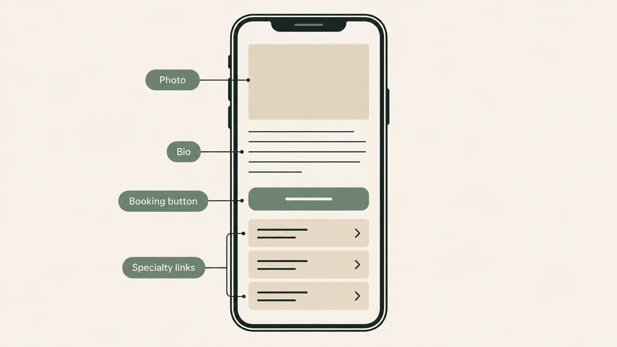 A dense resume-style bio with credentials becomes a shorter reader-focused note with a highlighted opening and button.